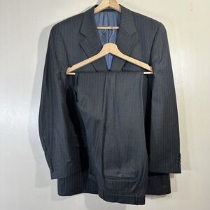 S COHEN Comfort Mens 42R / 32"x29" Black Pinstripe Suit 100% Wool Vintage